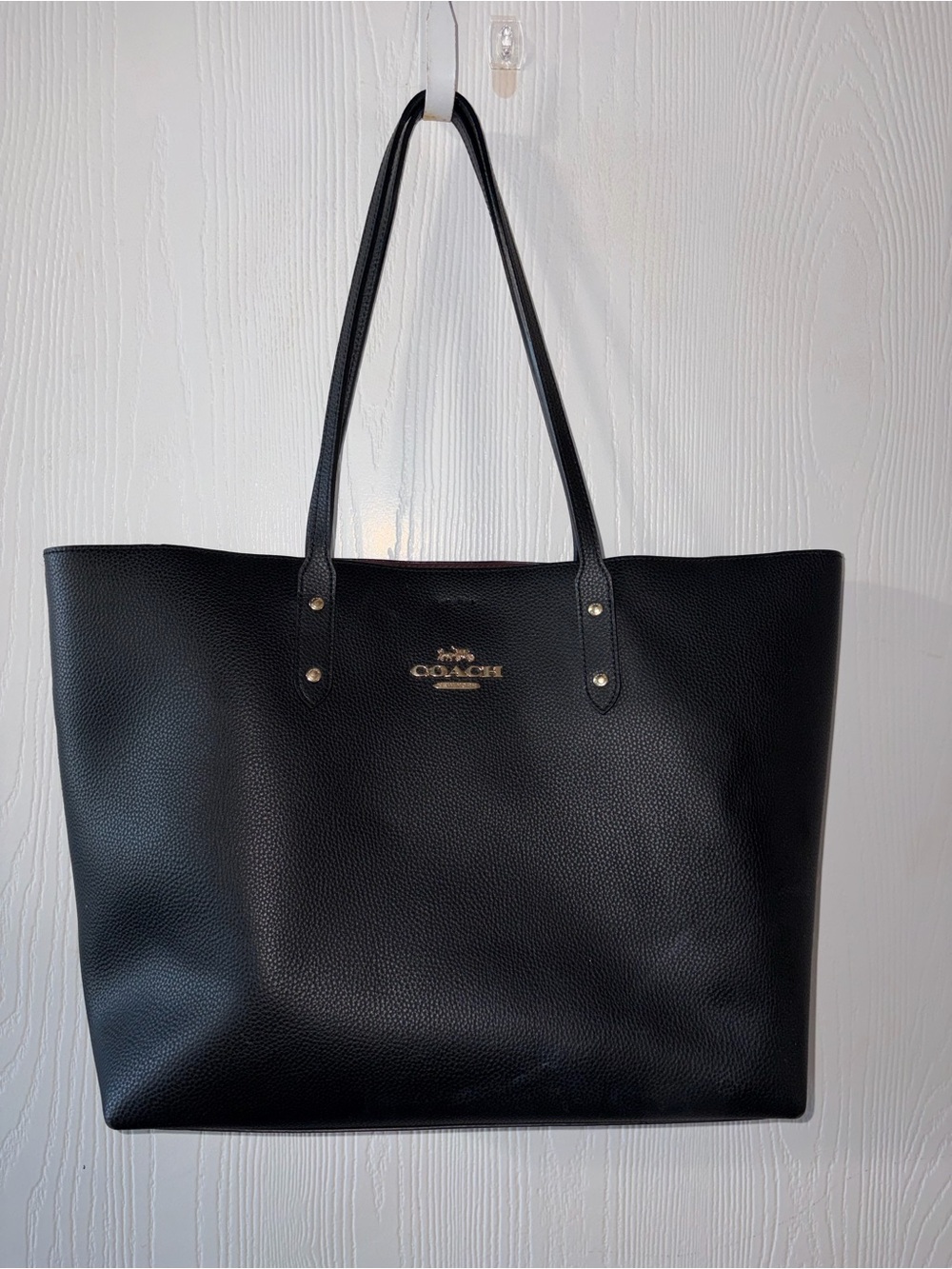 Coach Black Pebbled Leather Everyday Tote with Gold Logo